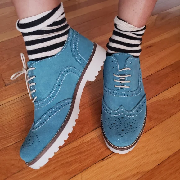 blue suede shoes new from florance italy size 7 - Picture 2 of 6